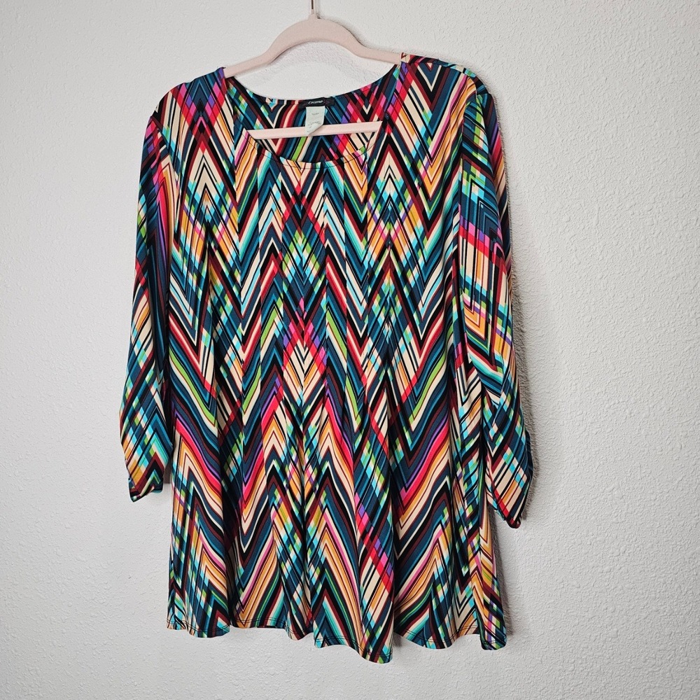 Cocomo Shirt Women's Multicolor Chevron Kaleidoscope Rainbow Tunic Top‎ Size L